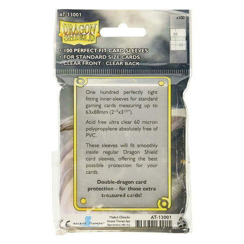 Dragon Shield Standard Perfect Fit 100ct Clear 63x88mm Inner Sleeves