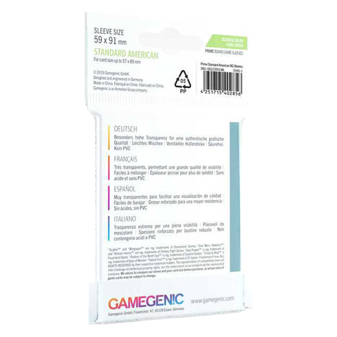 Gamegenic Prime Board Game Sleeves Standard American Sized 59mm x 91mm 50pc