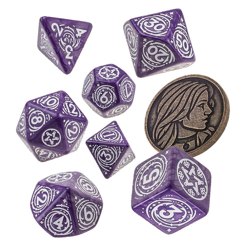 Q Workshop The Witcher Dice Set Yennefer - Lilac and Gooseberries Dice Set 7 with coin